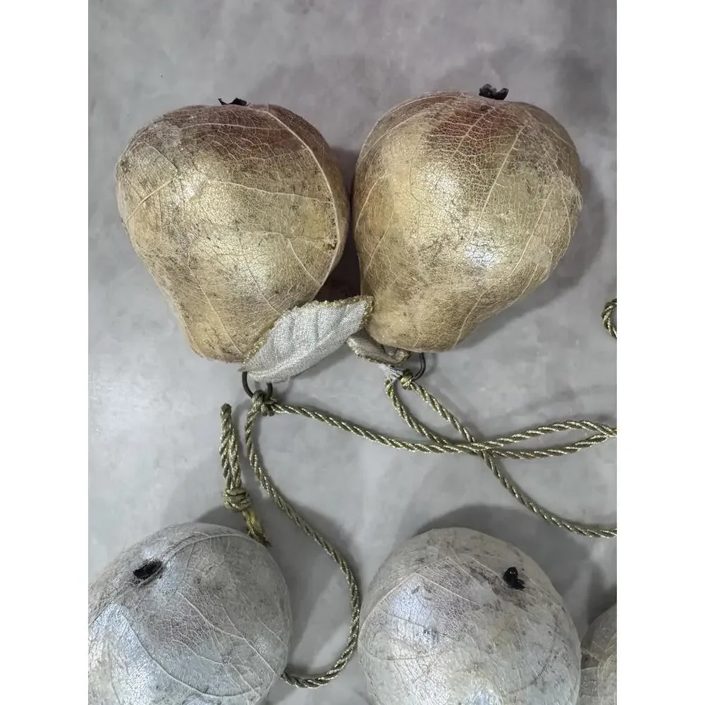 Pear Faux Fruit Garland, Silver & Gold, Christmas, 68in Long, 3 Strands